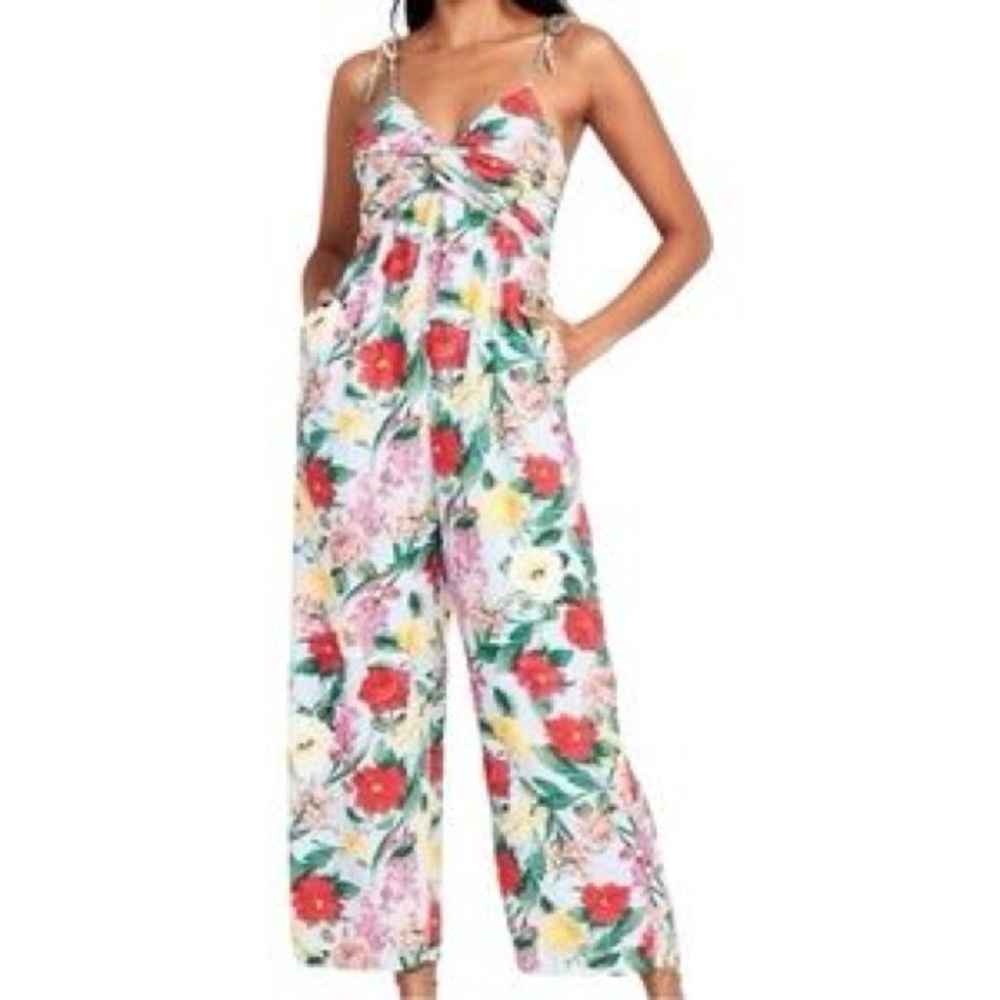 NEW Old Navy Linen Cropped Twist-Front Floral Jumpsuit XS Boho Summer Vacation